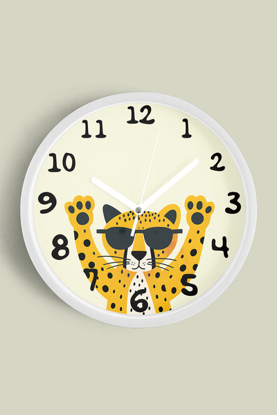 JHAAR Ceas de perete modern pentru camera copiilor cu tigru drăguț și ochelar...