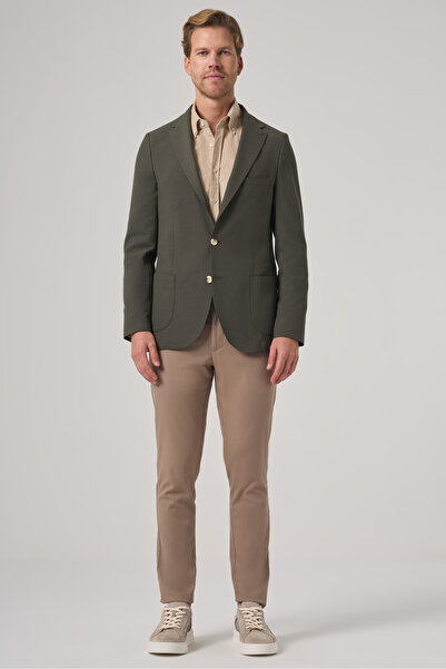Morven Men's Khaki Trend Slim Fit Mono Collar Jacket