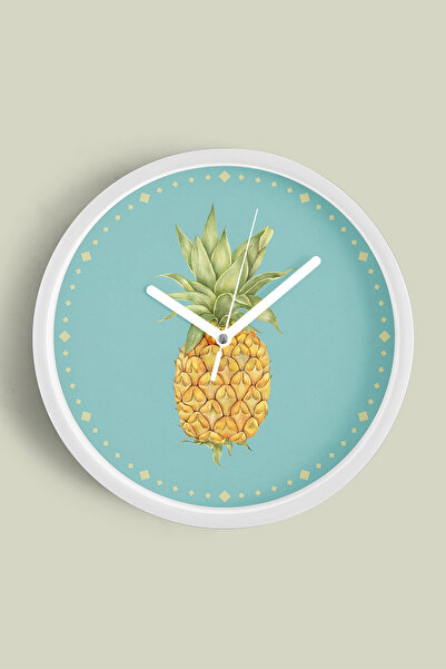 JHAAR Ananas Tasarımı Mutfak Duvar Saati - 35cm - Önü Camlı Beyaz Kasa - Sess...