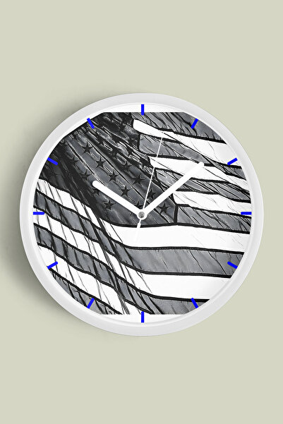 JHAAR ساعة حائط حديثة بتصميم العلم الأمريكي باللونين الأسود والأبيض - 25 سم -...