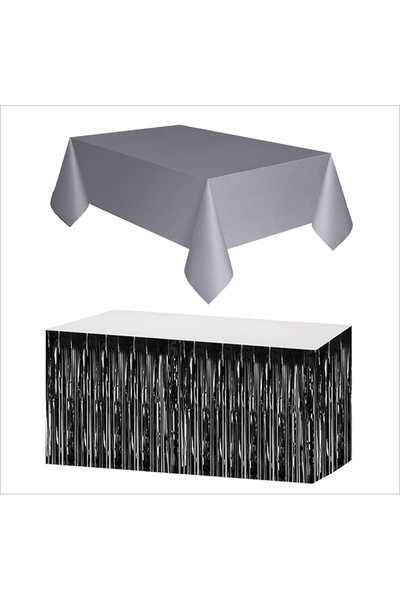 ZENVİVA Silver Tablecloth, Black Table Skirt