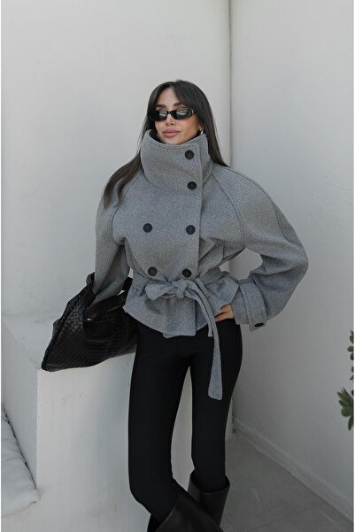 Havoş Gray arica Mock Neck short coat