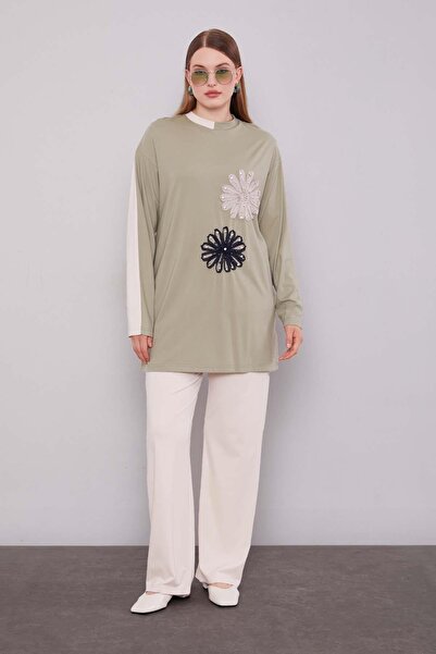 Levidor Beige-Khaki Double Floral Motif Double Set