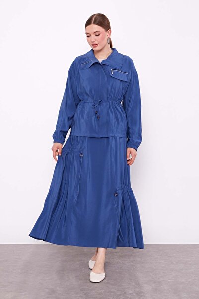 Levidor Indigo Hidden Zipper Detailed Skirt Set