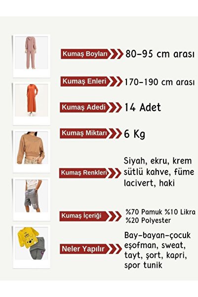 Yiğit Kumaş Diz Yapmaz 2 Thread Fabric Set, 14 Pieces, Sizes between 80-95 cm