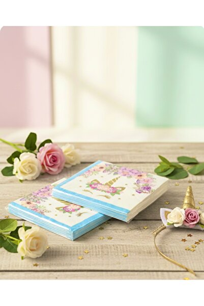 Öztürkpartievi Unicorn Printed Napkin Birthday Party Celebration 20 Pieces