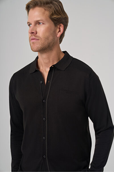 Morven Men's Black Trend Polo Neck Shirt Knitwear