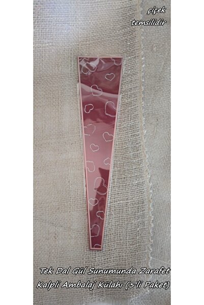 hobidaşım 5 Adet Kalpli Tekli Gül Ambalaj Külahı | Romantik Tek Çiçek Paketle...