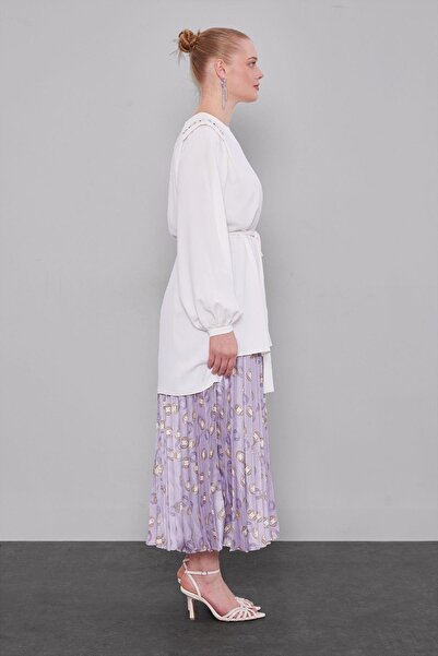 Levidor Lilac Pleated Patterned Skirt Set