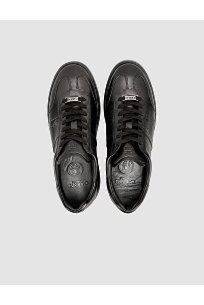 Cabani Genuine Leather Lace-Up Black Men's Sports Shoes