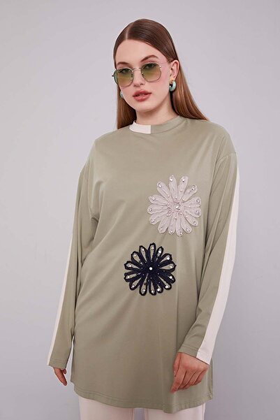 Levidor Beige-Khaki Double Floral Motif Double Set