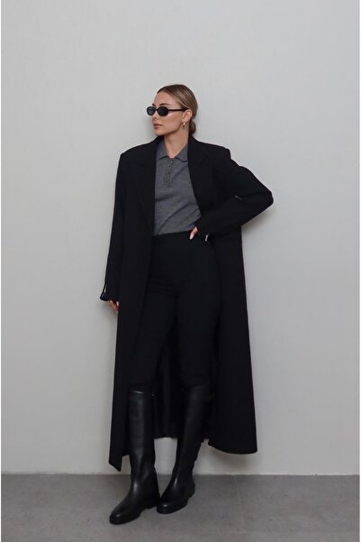 Havoş Black Coat with Zipper Detail on the Sleeves