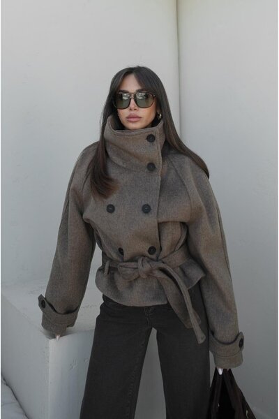 Havoş Light brown arica Mock Neck short coat