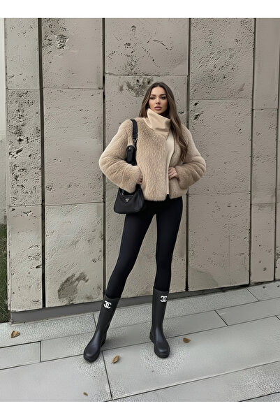 Friday Mood Women's Leather Detailed Mock Neck Fur