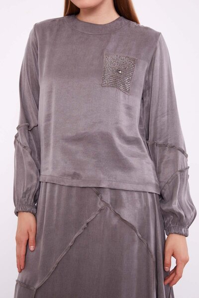 Levidor Gray Asymmetrical Cupra Skirt Set