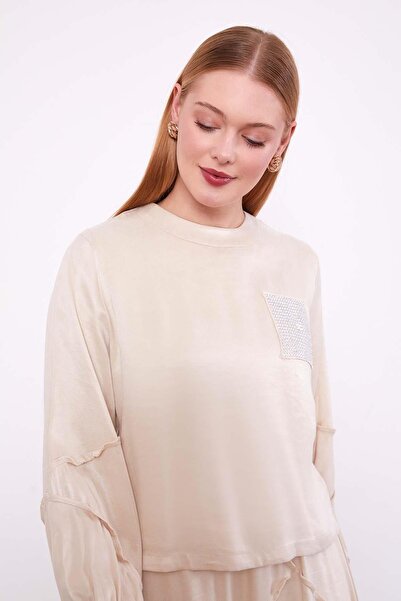 Levidor Cream Asymmetrical Cupra Skirt Set