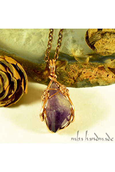 mba handmade jewelry Ametist Kristali Saf Bakır Kolye - El Yapımı - Tek Ürün