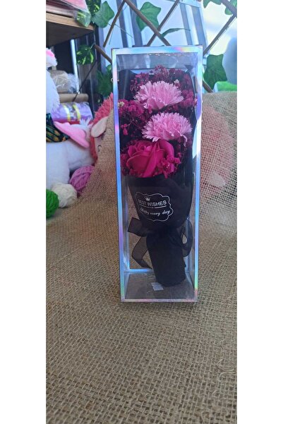 hobidaşım Pembe Güller ve Karanfillerden Şık Hediyelik Buket / Pleksi Kutulu