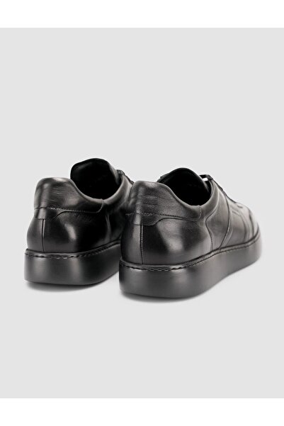 Cabani Genuine Leather Lace-Up Black Men's Sports Shoes