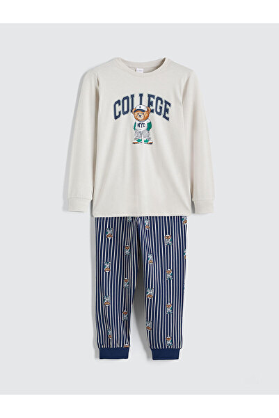 LC Waikiki LCW Kids Bisiklet Yaka Ayı Teddy Baskılı Erkek Çocuk Pijama Takımı