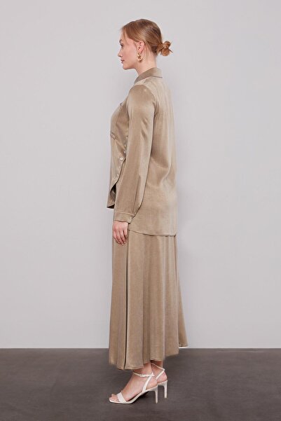 Levidor Khaki Cross Button Detail Cupra Skirt Set