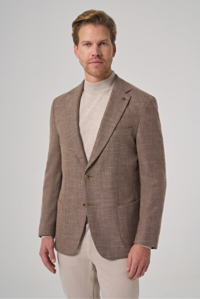 Morven Men's Brown Polyviscon Trend Patterned Dynamic Fit Mono Collar Jacket