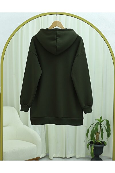 Modamorfo Bow Detailed Hooded Combed Cotton Sweatshirt - Khaki