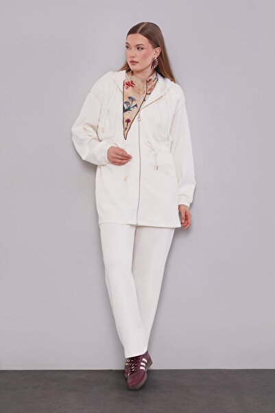 Levidor Ecru Rose Detailed Waist Gathered Two-Piece Set