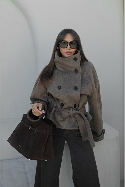 Havoş Light brown arica Mock Neck short coat