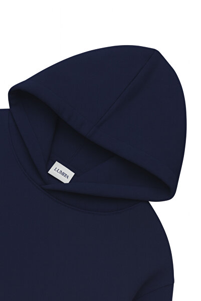 LUMİZA Women's Navy Blue Oversized Hooded Thick Tracksuit Set with Fleece Inside