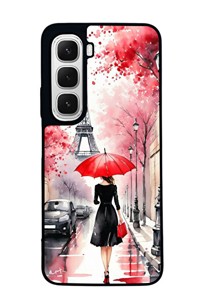 Aksel Kılıf متوافق مع هاتف INFINIX Hot 60i مطبوع ، أسود غير لامع، سيليكون ناع...