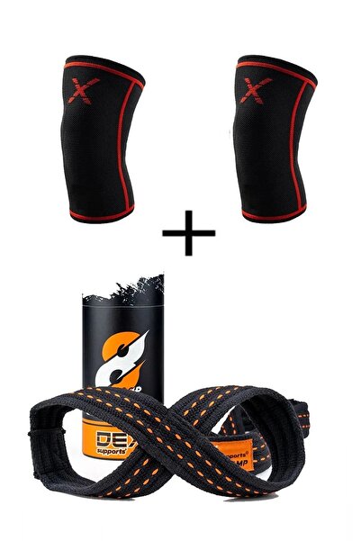 Dex Supports Sports Knee Pad Fitness Knee Pad Knee Sleeve, Weightlifting Strap 8 Loop Lifting Straps Orange Set of 2