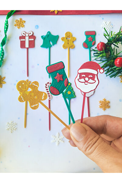 Atolye Doruk Christmas Cupcake Toothpick-Santa Claus-Pine Tree-Cookie Man Pastry Toothpick, New Year Cocktail Stick