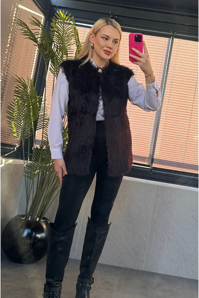 MİR STORE Tek Düğmeli Sakallı Siyah Yelek