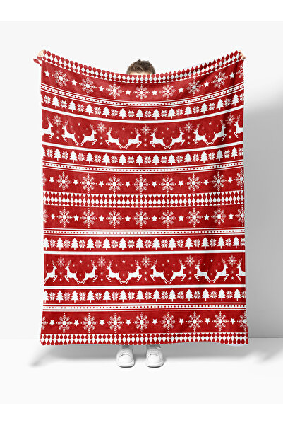 Erays Home New Year's Deer Patterned Themed 3D Printed Fleece Blanket Tv Blanket Merry Christmas