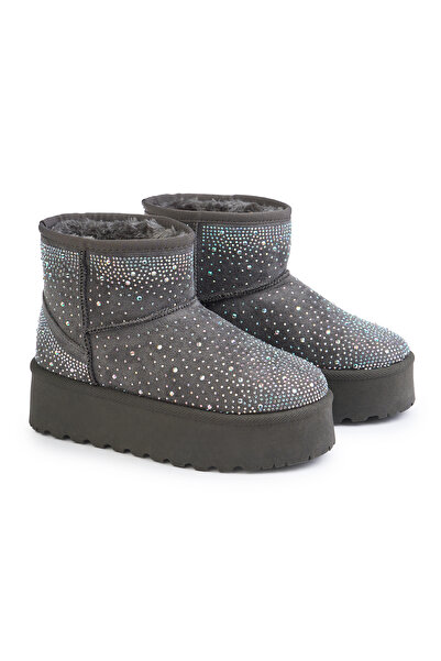 MODINI Crystal Diamond Fur Boots, Grey