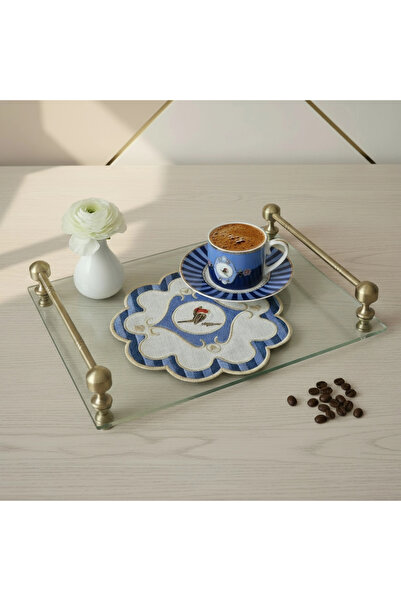 Agbtrend 2 Adet Mavi Pip Studio Uyumlu Nakışlı Kuş Detaylı Kokteyl Sunum Peçe...