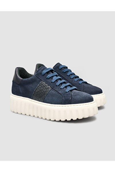 Mona Mae Monamae Suede Lace-Up Crocodile Navy Blue Women's Sneaker Shoes