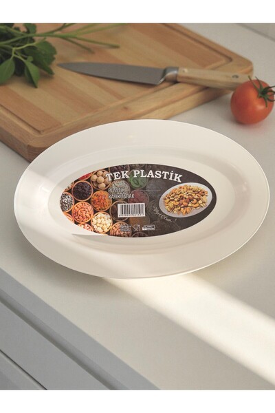 TEK 6'lı Sert Plastik Kayık Tabak Kırılmaz Yıkanabilir Orta Boy 27 cm