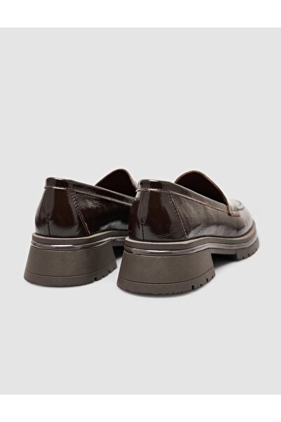 Cabani Genuine Patent Leather Brown Women's Loafer Shoes