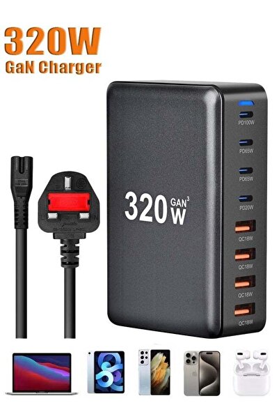 Generic 320W GaN 8-Port USB-C PD Desktop Charger - Fast Charge for iPhone 15/14 & Samsung