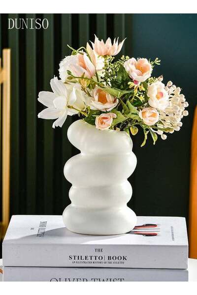DOMEET Modern Irregularity Hollow Plastic Flower Vase White for Table Centerpiece Wedding Dining Living Roo