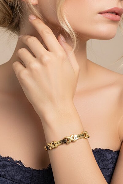 CAŞ DEKORASYON Gold Color Cross Shape Steel Handcuff Bracelet