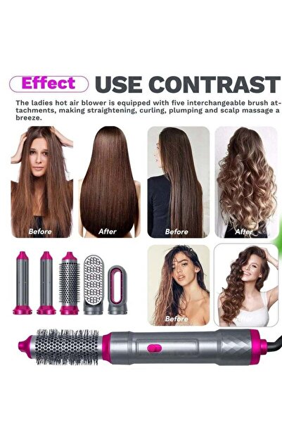 Generic 5-in-1 Hot Air Hair Dryer & Styling Brush - 5 Interchangeable Barrels, 3 Modes, 30s Heating