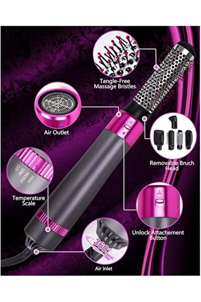 Generic 5-in-1 Hot Air Hair Dryer & Styling Brush - 5 Interchangeable Barrels, 3 Modes, 30s Heating