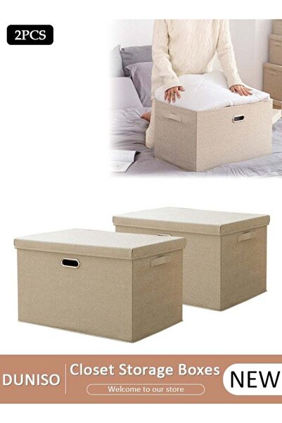 DOMEET 2pcs Wardrobe Clothes Organizer Cubes with Lids Foldable Fabric Decorative Storage Box Bins Organize