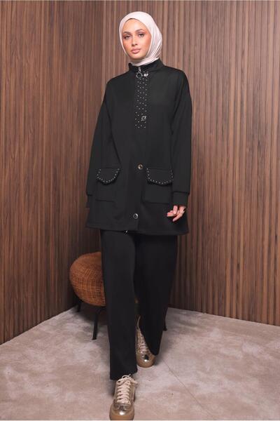 TRENDTESETTÜR Women's Black Pants and Scuba Knitted Suit t 4335