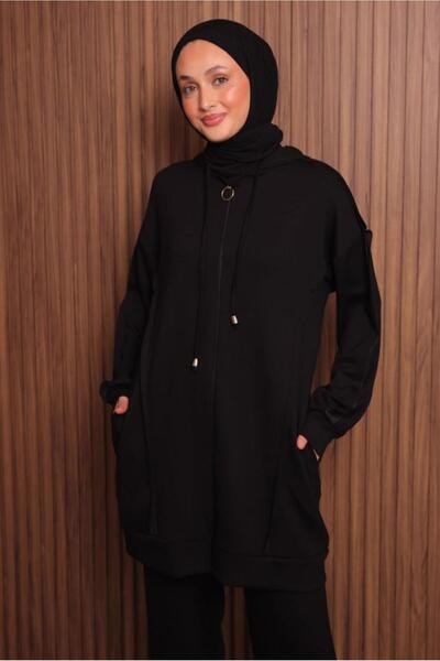 TRENDTESETTÜR Women's Black Pants with K Hooded Set t 1017