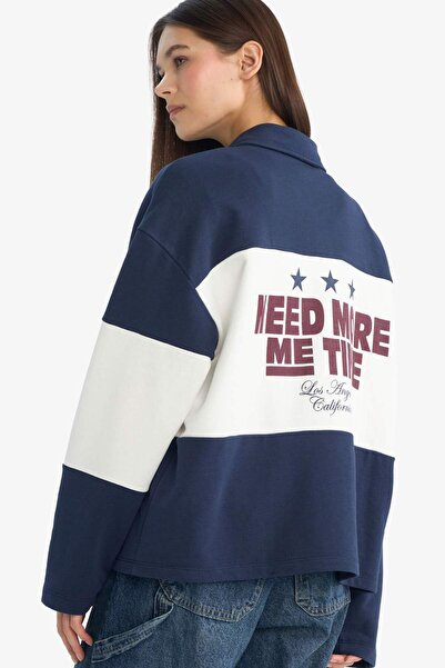 DeFacto Coool Regular Fit Поло з коміром Світшот з принтом на спині G3885AX25WN