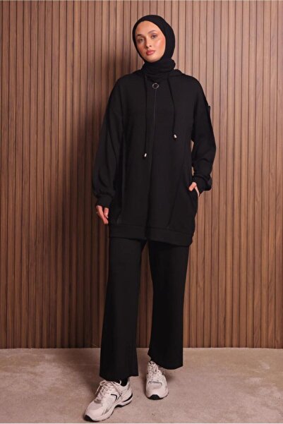 TRENDTESETTÜR Women's Black Pants with K Hooded Set t 1017